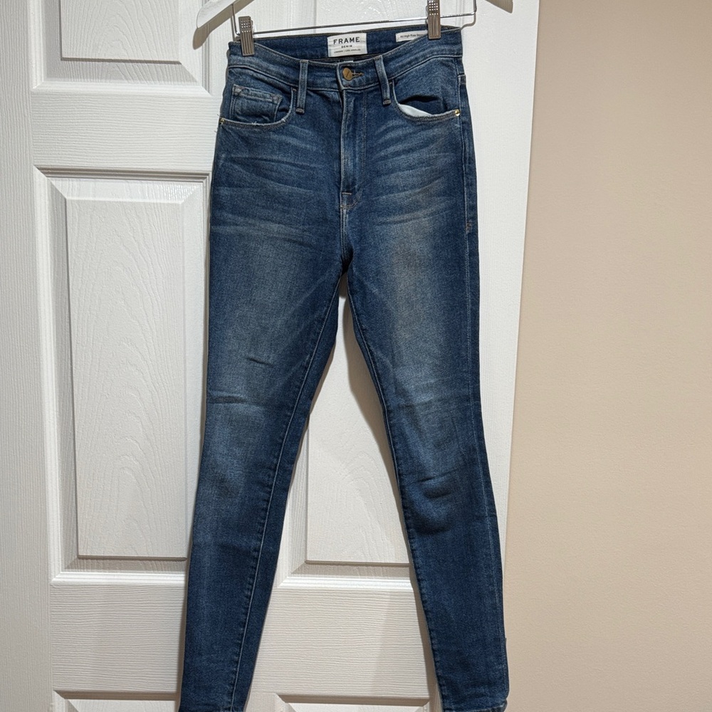 Frame Denim Skinny Jeans in Mid/Dark Blue Wash Ali High Rise Skinny Size 24